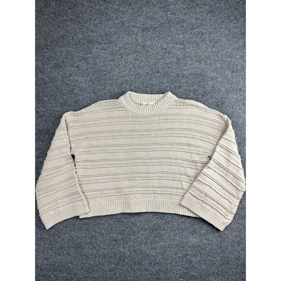 Rip Curl Sweater Womens Medium Beige Cropped Knit Pullover Striped Crewneck - Picture 1 of 7